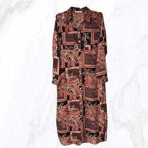 Figueroa & Flower Women’s Sheer Paisley Button Up Midi Shirt Dress,‎ Size M